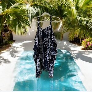 Dream Island beach cover up black with designs in great condition fringe…